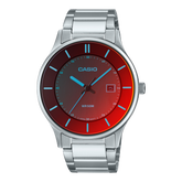 Casio,Men's Watch Analog,Red Dial Silver Stainless Steel  Band, MTP-E605D-1E